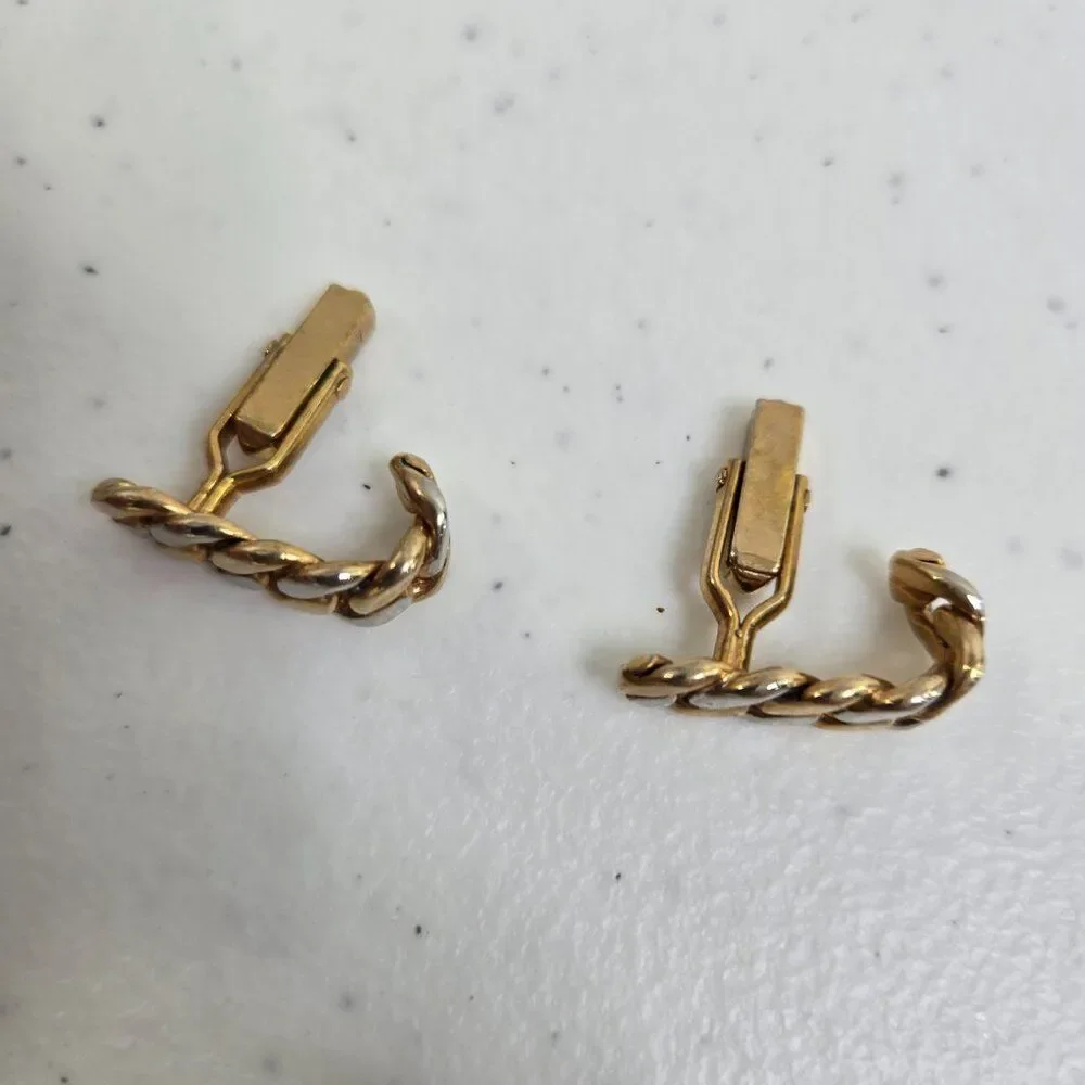 Swank Chain Cufflinks Gold Silver Tone Mens Flat Cuban Loop Mixed Metal
